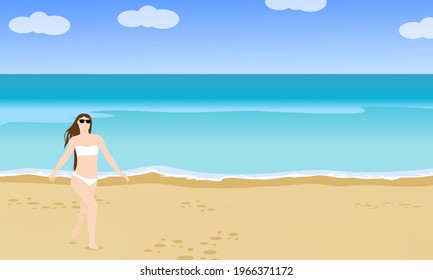 illustration vector graphic of Realistic beautiful sea view. summer vacation concept