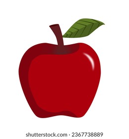illustration vector graphic of a red apple, with a single leave