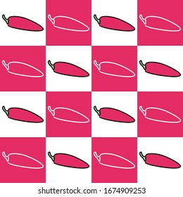 Illustration vector graphic of red chili in pattern. Fit to place on packaging design, food court wallpaper, culinary event backdrop