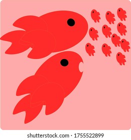 illustration vector graphic of red fish concept design with red background