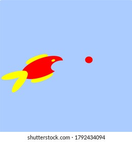 illustration vector graphic of red fish with yellow fins and tail swimming for food series concept design