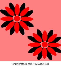 
illustration vector graphic of  red flower surrounded by eight small red flowers with small flowers on the outside concept design with red background
