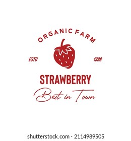 ILLUSTRATION VECTOR GRAPHIC OF red fresh strawberry from organic farm best in town product GOOD FOR  strawberry vintage logo farm organic product fruit retail market grocery store 