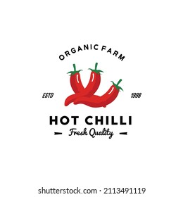 ILLUSTRATION VECTOR GRAPHIC OF red hot fresh chilli from organic farm GOOD FOR chilli vintage logo for retail groceries