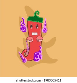 Illustration vector graphic of a red pepper who act like a ghost with purple fire around good for a hot food product, restaurant wall design, logo, etc.