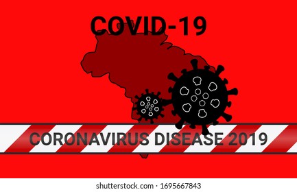 Illustration vector graphic of red quarantine tape isolated and covid-19 corona virus on Brazil map background. warning sign of quarantine. Good for template background, banner, poster, etc.