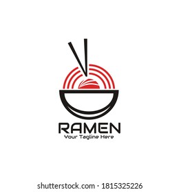 illustration vector graphic of red ramen is taken with chopsticks in a white bowl, perfect for ramen, noodle, fast food, cafe, restaurant, resto, etc.