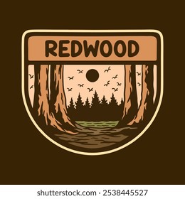 Ilustração vetorial de REDWOOD NATIONAL PARK BADGE LOGO DESIGN VETOR ILUSTRAÇÃO para produtos de design de vestuário, como logotipos em embalagens de produtos