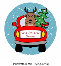Illustration vector graphic of a reindeer in a red car