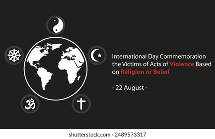 illustration vector graphic religious symbols surround the earth, perfect for international day, commemoration the victims of acts, violence based, religion or belief, celebrate, greeting card, etc.