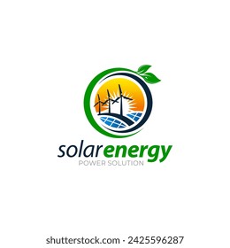 Illustration vector graphic of renewable energy solar panels logo design template