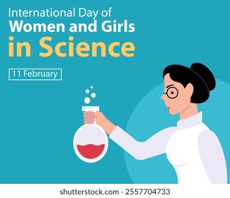 illustration vector graphic of a researcher examines a test tube, perfect for international day, women and girls in science, celebrate, greeting card, etc.