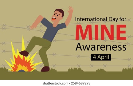 illustration vector graphic of a resident stepped on a mine, perfect for international day, mine awareness, assistance, mine action, celebrate, greeting card, etc.
