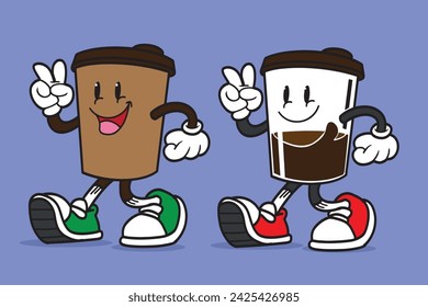 illustration vector graphic of retro cartoon coffee mascot with groovy style perfect for coffee product illustration