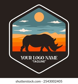 Illustration vector graphic of RHINOCEROS SILHOUETTE OUTOOR LOGO VECTOR ILLUSTRATION for apparel design merchandise, such as logos on product packaging