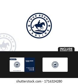 Illustration vector graphic of riding school,horse,badge,logo badge with business card design simple and elegant. Fir for your brand,school company