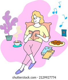 illustration vector graphic rilexing and reading book flat illustration design simple for website design