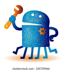 illustration vector graphic of robot hurry to repair. under construction symbol 