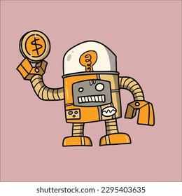 ilustración vector gráfico robot hacer doodle de moneda