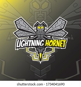 Illustration vector graphic of robotic lightning hornet e-sport logo