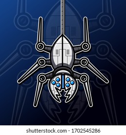 Ilustración vectorial gráfico de araña robótica en estilo logo deportivo. Es bueno para el uso de la comunidad de videojuegos de activos gráficos.