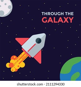 Illustration vector graphic of Rocket Through The Galaxy. Perfect for kid poster, kid event, etc.