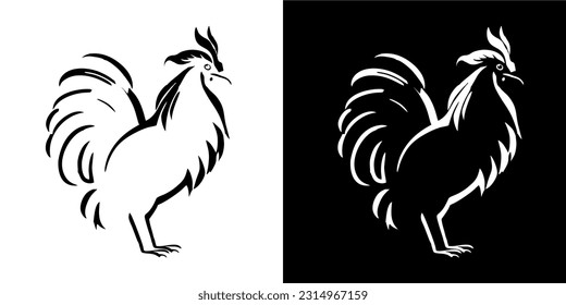 Illustration Vector Graphic of Rooster icon. silhouette. Black and white. Vector. EPS.