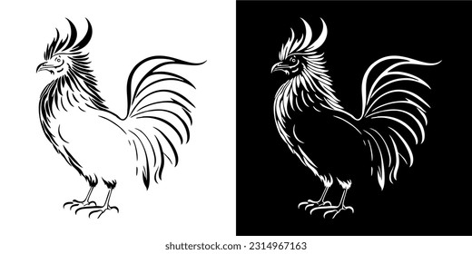 Illustration Vector Graphic of Rooster icon. silhouette. Black and white. Vector. EPS.
