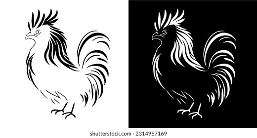 Illustration Vector Graphic of Rooster icon. silhouette. Black and white. Vector. EPS.
