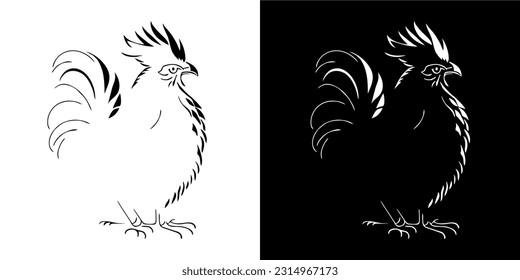 Illustration Vector Graphic of Rooster icon. silhouette. Black and white. Vector. EPS.
