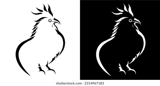 Illustration Vector Graphic of Rooster icon. silhouette. Black and white. Vector. EPS.