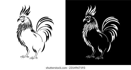 Illustration Vector Graphic of Rooster icon. silhouette. Black and white. Vector. EPS.