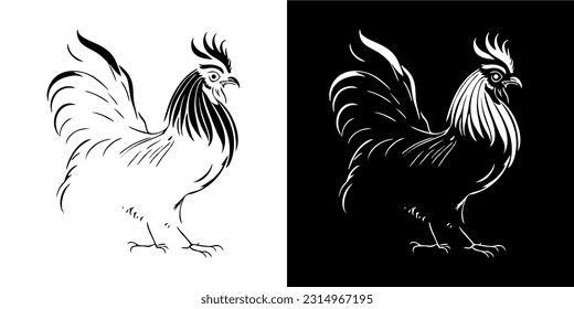 Illustration Vector Graphic of Rooster icon. silhouette. Black and white. Vector. EPS.