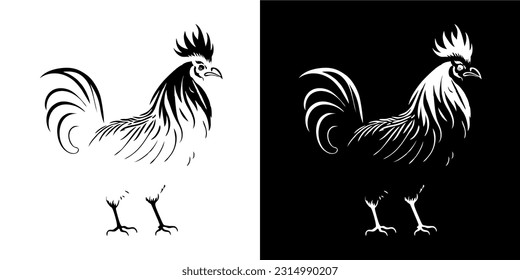 Illustration Vector Graphic of Rooster icon. silhouette. Black and white. Vector. EPS.