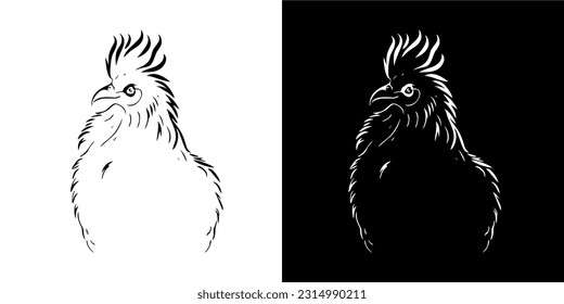 Illustration Vector Graphic of Rooster icon. silhouette. Black and white. Vector. EPS.