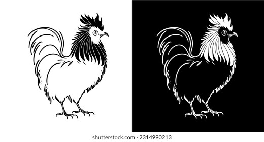 Illustration Vector Graphic of Rooster icon. silhouette. Black and white. Vector. EPS.