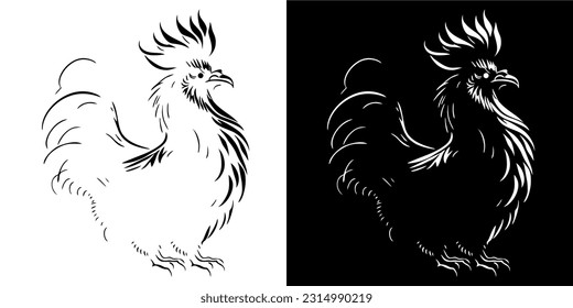 Illustration Vector Graphic of Rooster icon. silhouette. Black and white. Vector. EPS.