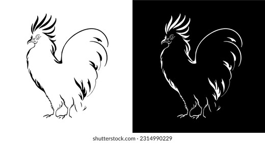 Illustration Vector Graphic of Rooster icon. silhouette. Black and white. Vector. EPS.