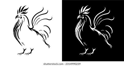 Ilustración Vector Gráfico del icono de Rooster. silueta. Blanco y negro. Vector. EPS.
