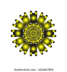 ilustración vectorial de ornamento redondo en 3D sobre fondo blanco. Diseño vector mandala dibujado a mano en color abstracto. en amarillo dorado. para el logotipo, icono o símbolo, etc