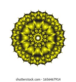 Vektorillustration-Grafik von Rundschmuck in 3D auf weißem Hintergrund. Abstrakte Färbung handgezeichnet mandala Vektorillustration Design. in goldenem Gelb.  geeignet für Logo, Symbol oder Symbol usw.