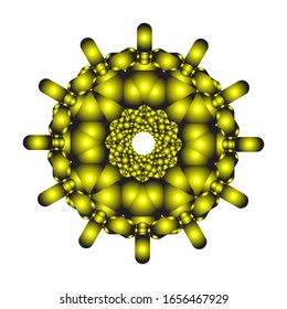 ilustración vectorial de ornamento redondo en 3D sobre fondo blanco. Diseño vector mandala dibujado a mano en color abstracto. en amarillo dorado. para el logotipo, icono o símbolo, etc