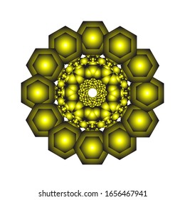 ilustración vectorial de ornamento redondo en 3D sobre fondo blanco. Diseño vector mandala dibujado a mano en color abstracto. en amarillo dorado. para el logotipo, icono o símbolo, etc