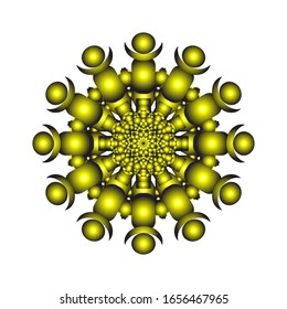 illustration vector graphic of Round ornament in 3D on white background. Abstract coloring hand drawn mandala vector design. in golden yellow. fit for logo, icon or symbol, etc