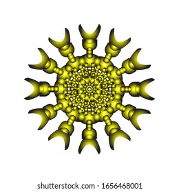 Vektorillustration-Grafik von Rundschmuck in 3D auf weißem Hintergrund. Abstrakte Färbung handgezeichnet mandala Vektorillustration Design. in goldenem Gelb.  geeignet für Logo, Symbol oder Symbol usw.