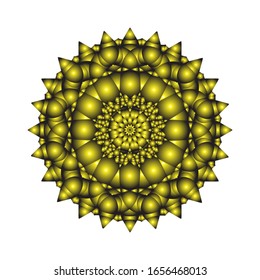 ilustración vectorial de ornamento redondo en 3D sobre fondo blanco. Diseño vector mandala dibujado a mano en color abstracto. en amarillo dorado. para el logotipo, icono o símbolo, etc