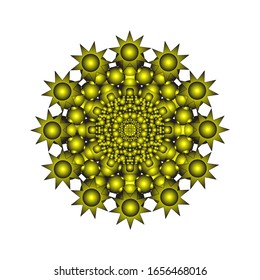 illustration vector graphic of Round ornament in 3D on white background. Abstract coloring hand drawn mandala vector design. in golden yellow. fit for logo, icon or symbol, etc