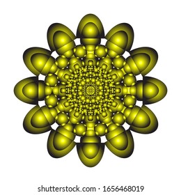 ilustración vectorial de ornamento redondo en 3D sobre fondo blanco. Diseño vector mandala dibujado a mano en color abstracto. en amarillo dorado. para el logotipo, icono o símbolo, etc