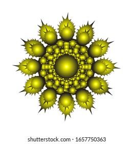 Vektorillustration-Grafik von Rundschmuck in 3D auf weißem Hintergrund. Abstrakte Färbung handgezeichnet mandala Vektorillustration Design. in goldenem Gelb.  geeignet für Logo, Symbol oder Symbol usw.