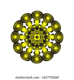 illustration vector graphic of Round ornament in 3D on white background. Abstract coloring hand drawn mandala vector design. in golden yellow. fit for logo, icon or symbol, etc